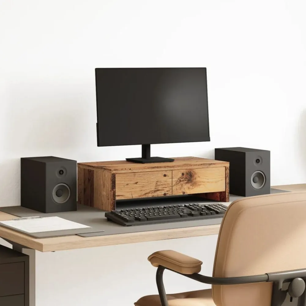 vidaXL Soporte de monitor con cajones madera envejecida 50x27x15 cm Madera antigua Discount