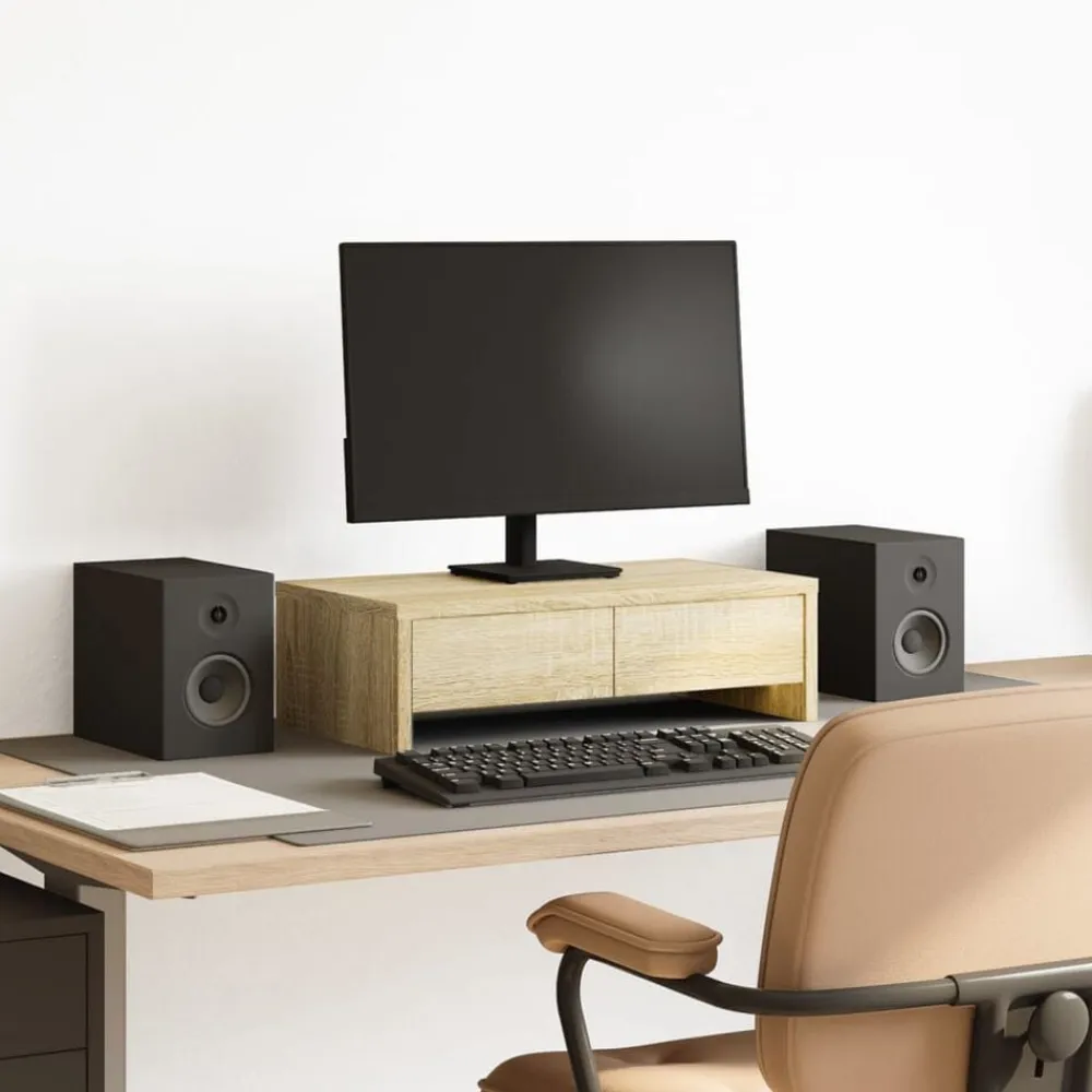 vidaXL Soporte de monitor cajones madera 50x27x15 cm Roble Sonoma Online