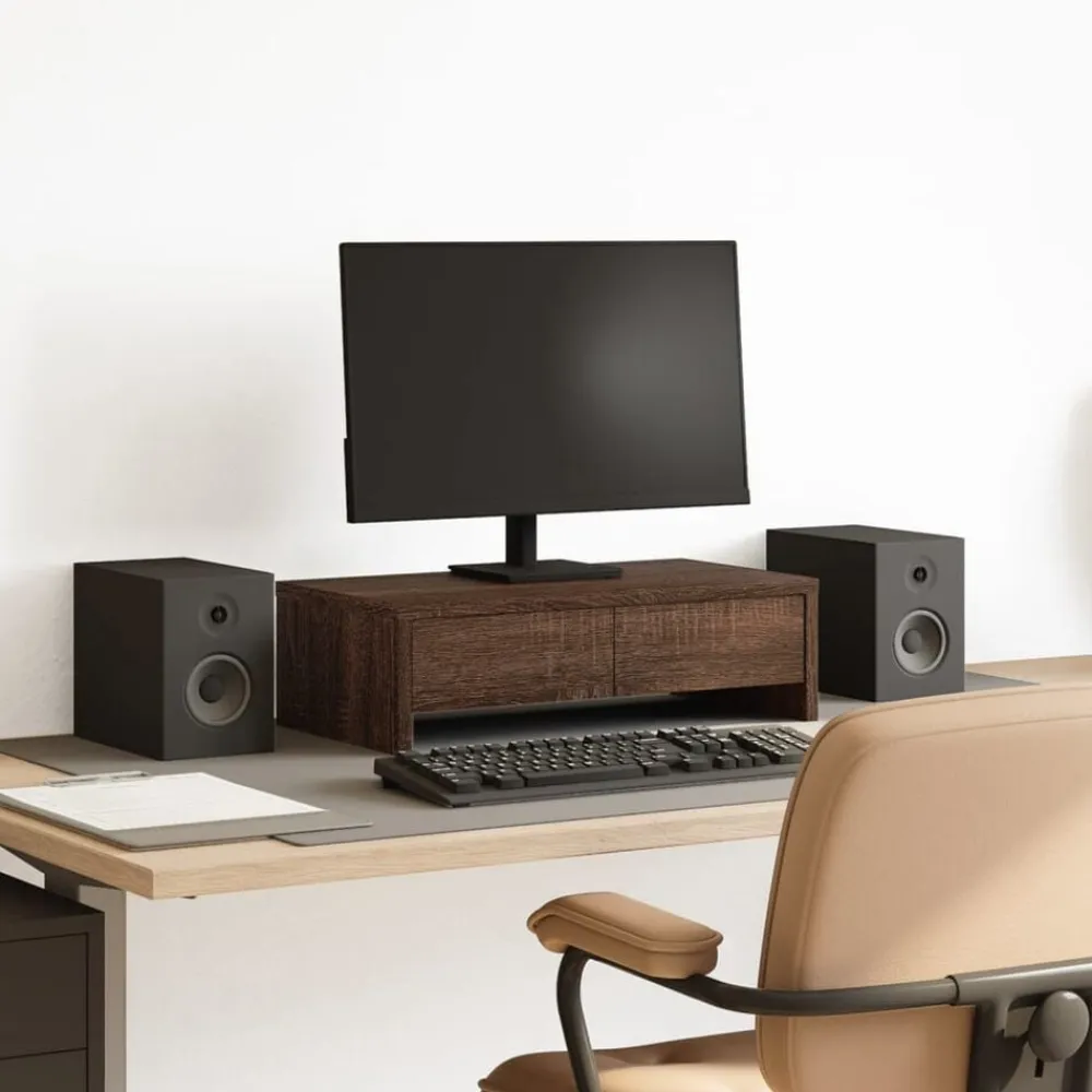 vidaXL Electrónica-Soporte de monitor con cajones madera marrón roble 50x27x15 cm