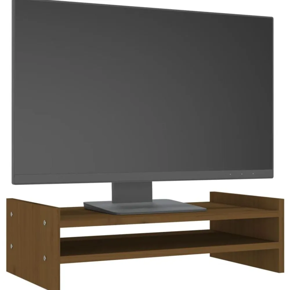 vidaXL Electrónica-Soporte de monitor madera maciza pino marrón miel 50x27x15 cm