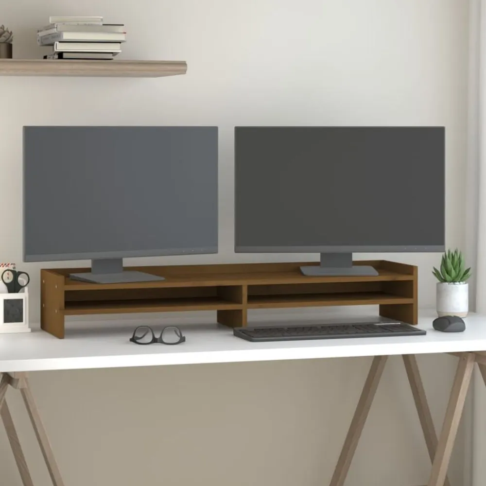 vidaXL Electrónica-Soporte de monitor madera maciza pino marrón miel 100x24x16 cm