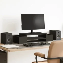 vidaXL Soporte de pantalla con almacenaje madera 70x27x15 cm Negro New
