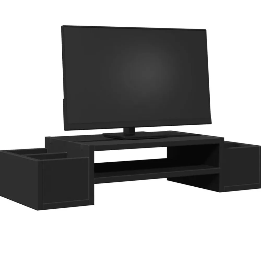 vidaXL Soporte de pantalla con almacenaje madera 70x27x15 cm Negro New