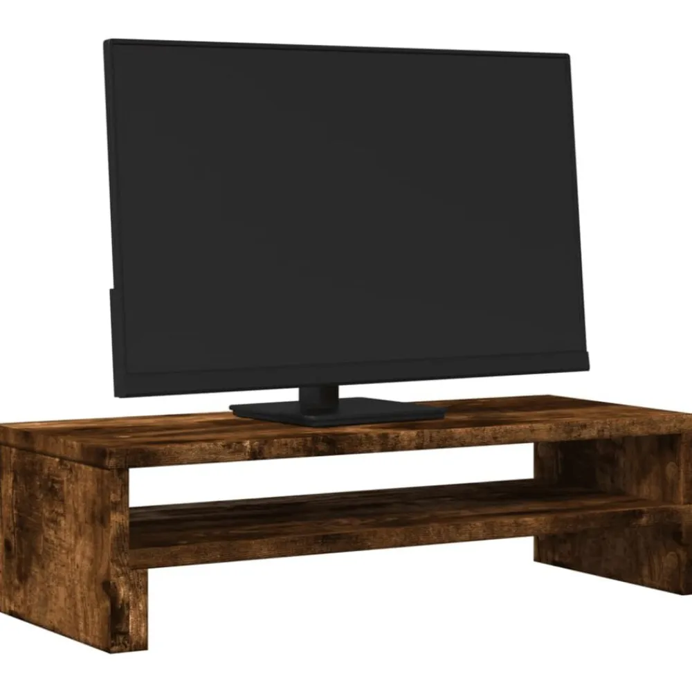 vidaXL Soporte de pantalla madera ingeniería 54x22x15 cm Roble ahumado Discount