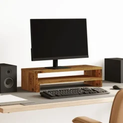 vidaXL Soporte de pantalla madera ingeniería envejecida 54x22x15 cm Madera antigua Best