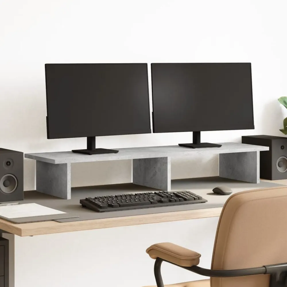 vidaXL Soporte de pantalla madera ingeniería gris hormigón 100x27x15cm Gris hormigón Discount