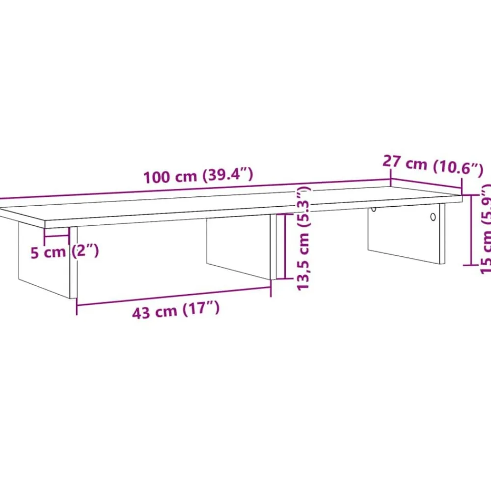 vidaXL Soporte de pantalla madera ingeniería gris hormigón 100x27x15cm Gris hormigón Discount