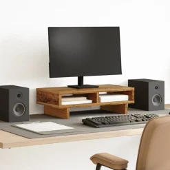 vidaXL Soporte de pantalla madera ingeniería envejecida 50x27x15 cm Madera antigua Discount