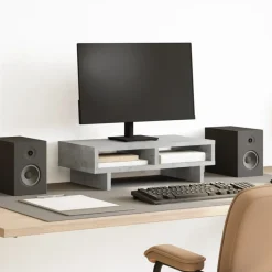 vidaXL Soporte de pantalla madera ingeniería gris hormigón 50x27x15 cm Gris hormig&oacute;n Clearance