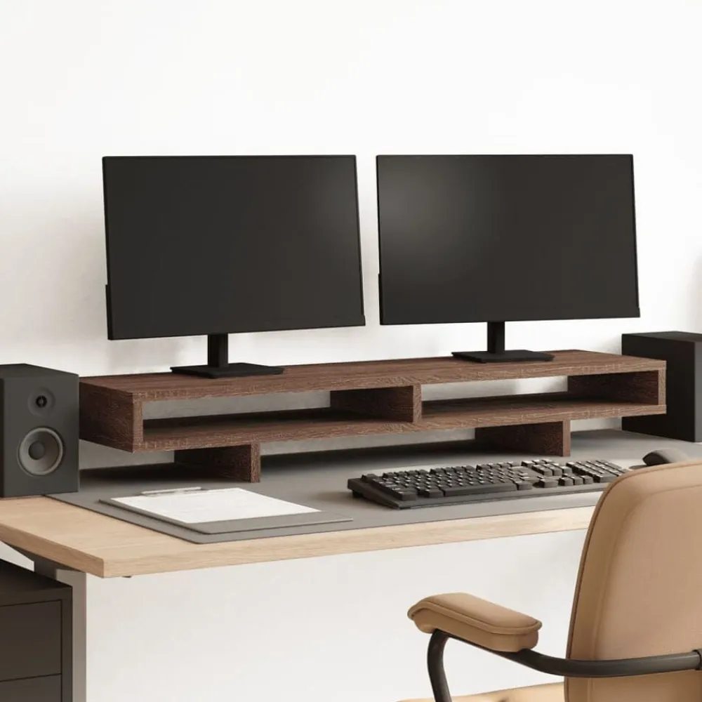 vidaXL Soporte de pantalla madera ingeniería marrón roble 100x27x15 cm Online