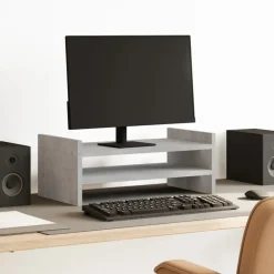 vidaXL Soporte de pantalla madera ingeniería gris hormigón 50x27x20 cm Gris hormig&oacute;n Sale