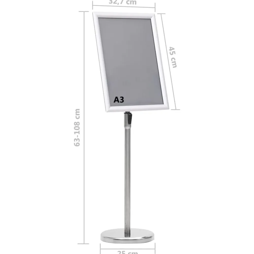 vidaXL Soporte de pie para carteles A3 aleación de aluminio Plateado Online