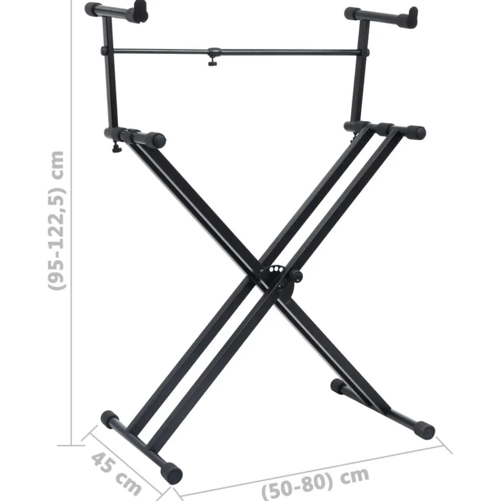 vidaXL Soporte de teclado de doble refuerzo en X negro