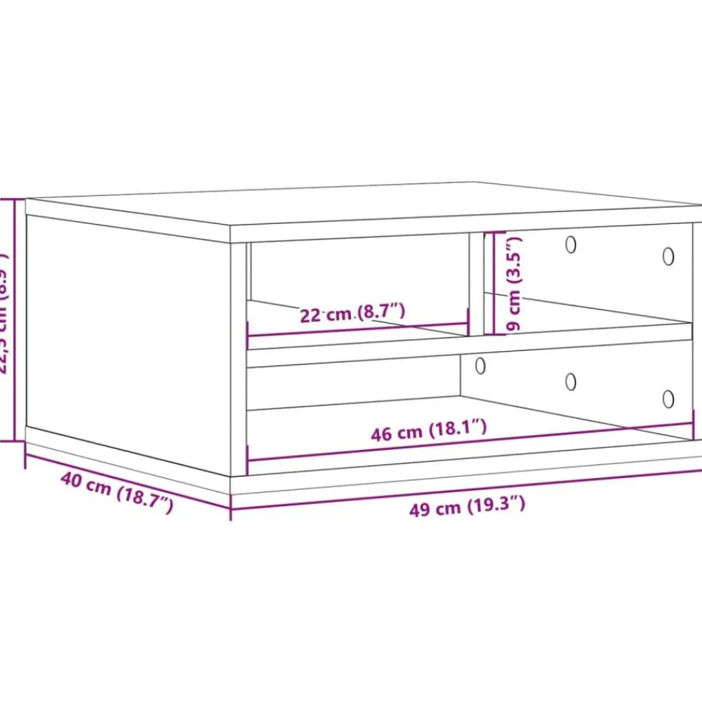 vidaXL Electrónica-Soporte impresora madera ingeniería 49x40x22,5 cm