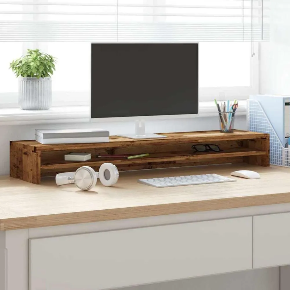 vidaXL Soporte mesa pantalla madera ingeniería envejecida 100x24x13 cm Madera antigua Clearance