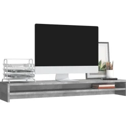 vidaXL Soporte mesa para pantalla contrachapada hormigón 100x24x13cm Gris hormigón Hot