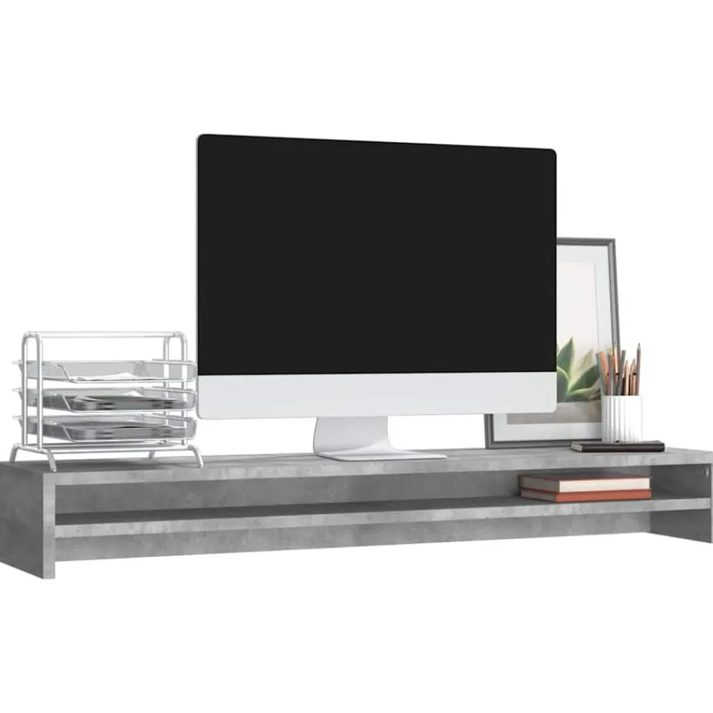 vidaXL Soporte mesa para pantalla contrachapada hormigón 100x24x13cm Gris hormigón Hot