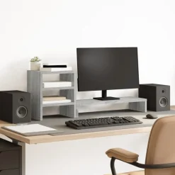 vidaXL Soporte monitor con organizador escritorio madera Gris sonoma Outlet
