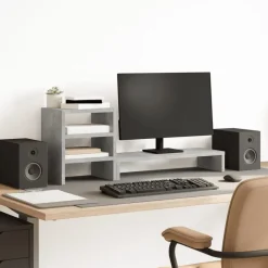 vidaXL Soporte monitor con organizador escritorio madera gris hormigón Gris hormig&oacute;n Clearance