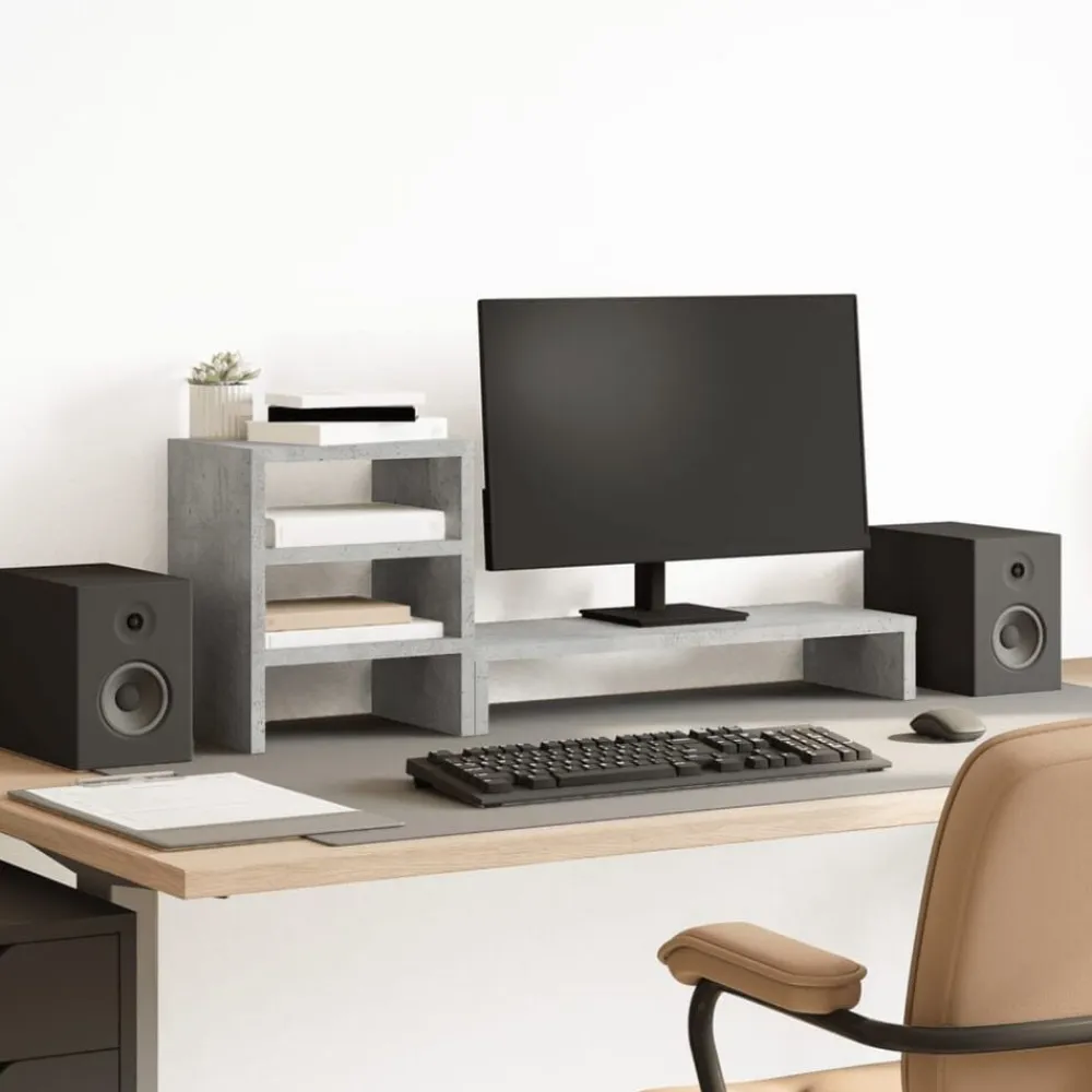 vidaXL Soporte monitor con organizador escritorio madera gris hormigón Gris hormigón Clearance