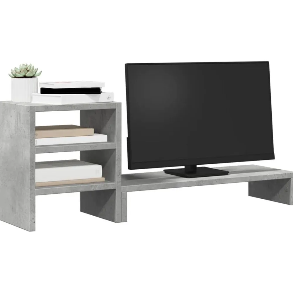vidaXL Soporte monitor con organizador escritorio madera gris hormigón Gris hormigón Clearance