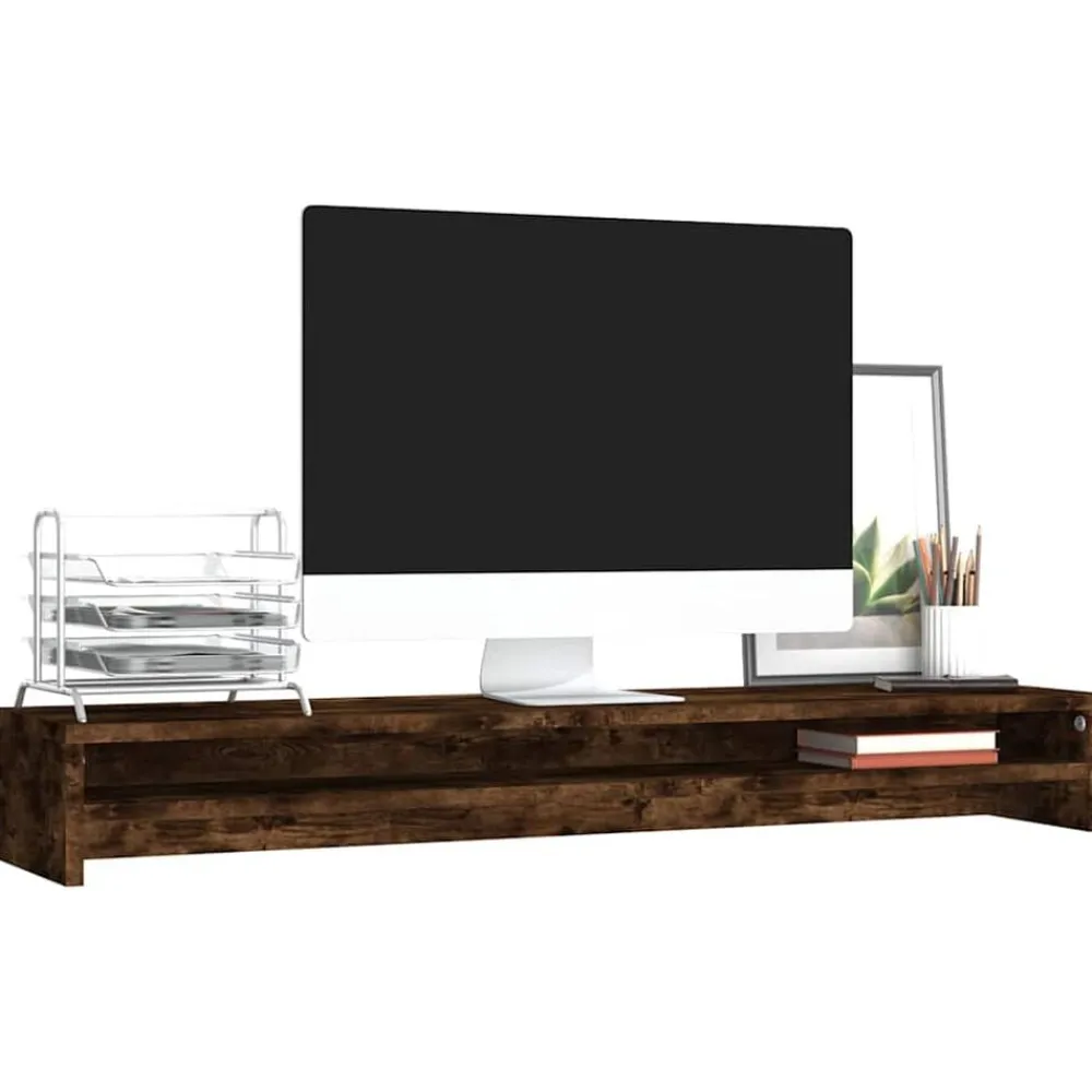 vidaXL Soporte monitor madera contrachapada 100x24x13 cm Roble ahumado New