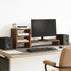 vidaXL Soporte monitor organizador escritorio madera Roble ahumado Hot