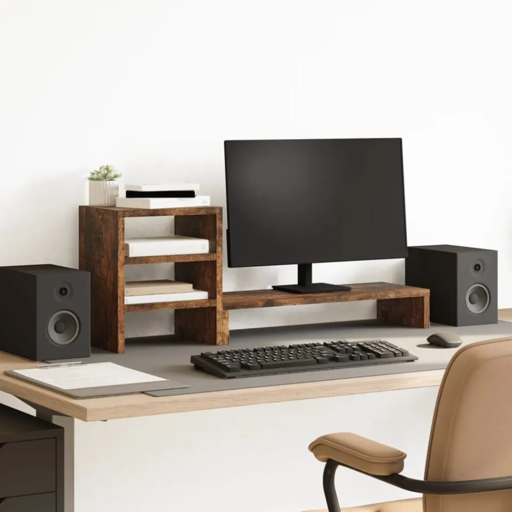 vidaXL Soporte monitor organizador escritorio madera Roble ahumado Hot