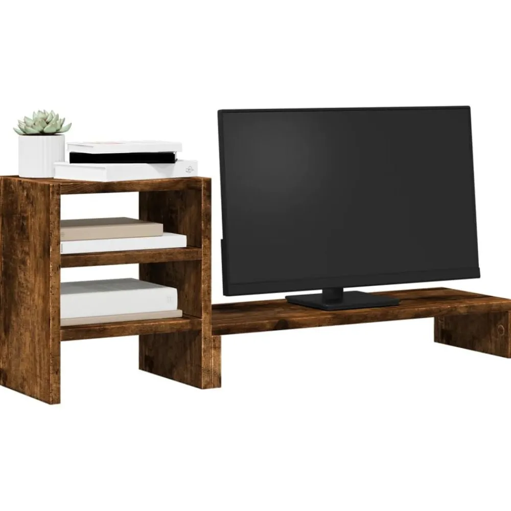 vidaXL Soporte monitor organizador escritorio madera Roble ahumado Hot