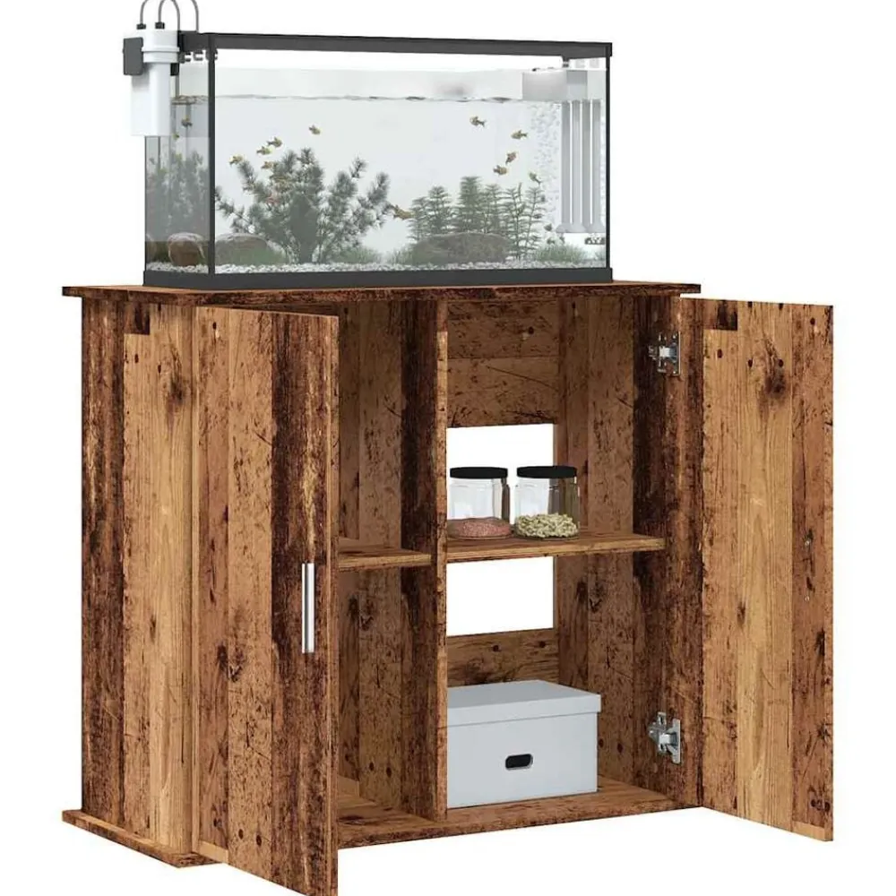 vidaXL Soporte para acuario madera ingeniería envejecida 81x36x73 cm Madera antigua New