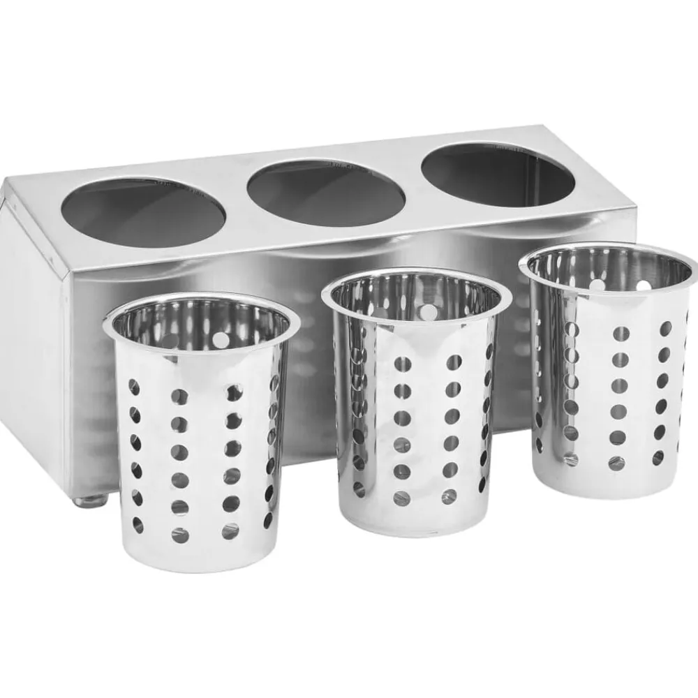vidaXL Cocina Y Comedor-Soporte para cubiertos 3 rejillas acero inoxidable rectangular