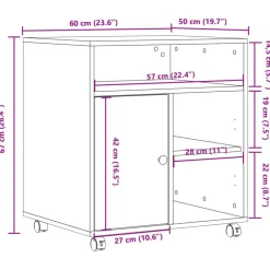 vidaXL Soporte para impresora con ruedas 60x50x67 cm Roble Sonoma Online