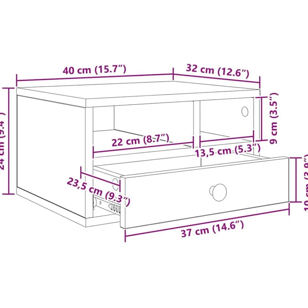 vidaXL Soporte para Impresora con cajón 40 x 32 x 24 cm Madera vieja Outlet