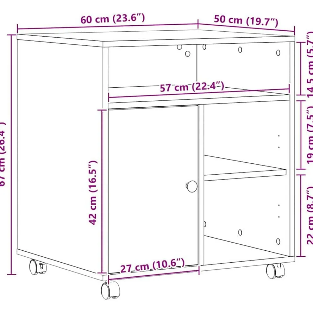 vidaXL Soporte para Impresora 60 x 50 x 67 cm Madera vieja New
