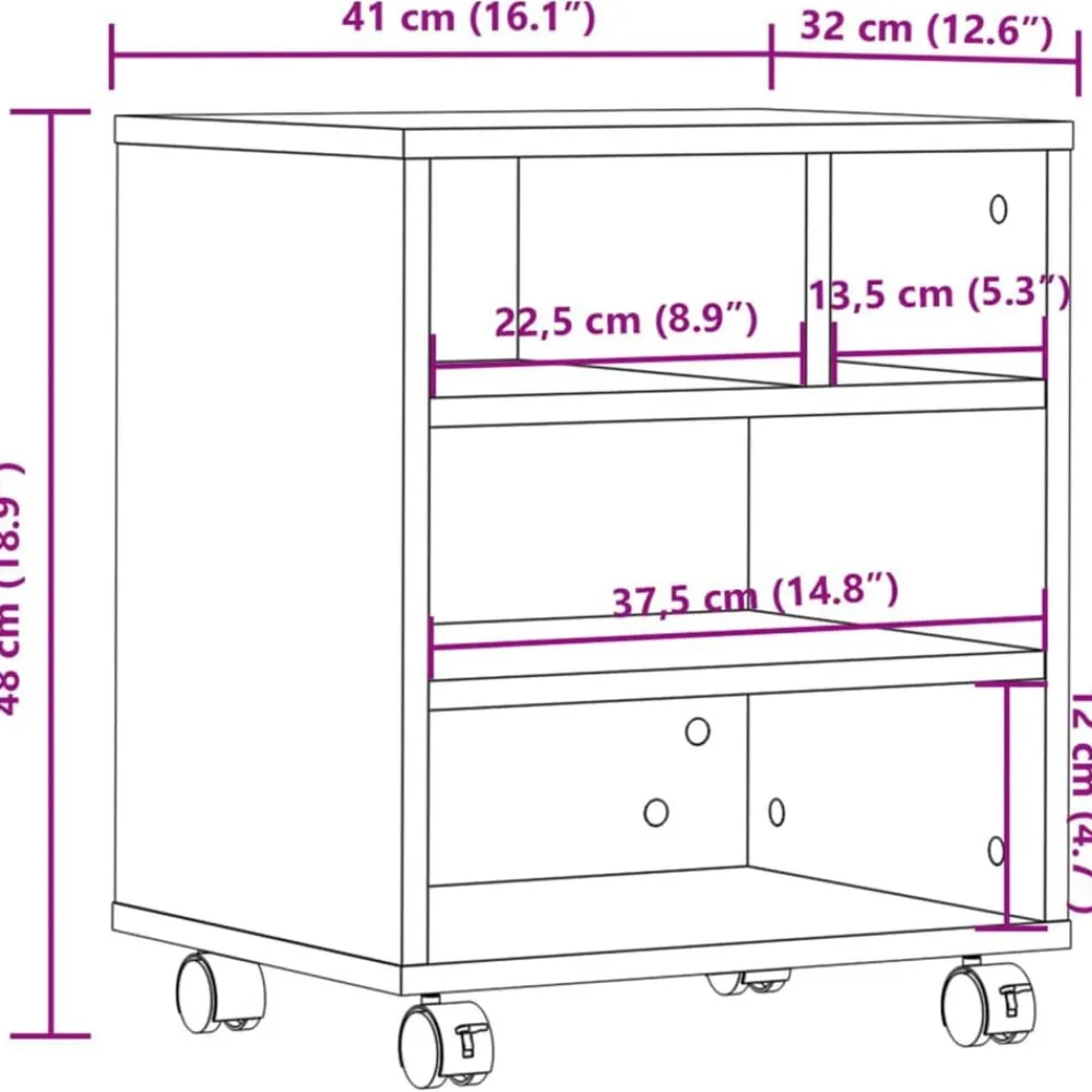 vidaXL Soporte para impresora con ruedas 41x32x48 cm Gris sonoma Outlet
