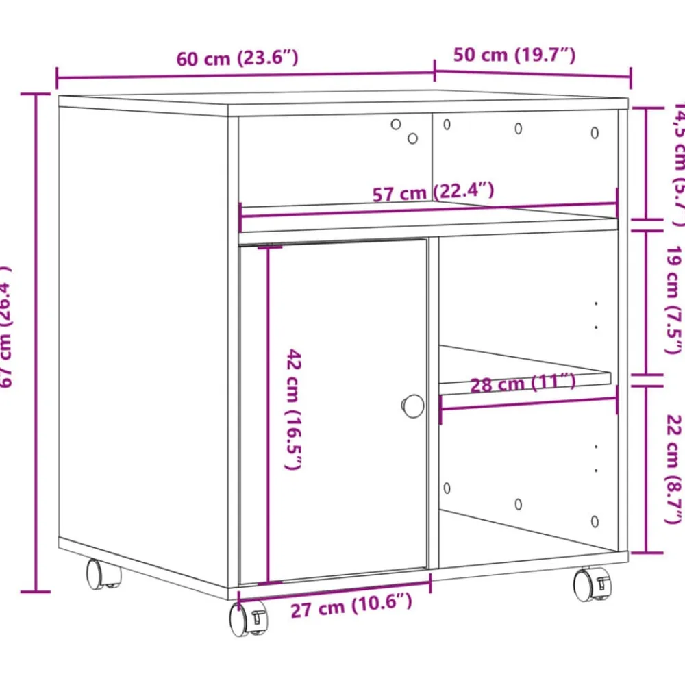 vidaXL Soporte para impresora con ruedas 60x50x67 cm Gris sonoma