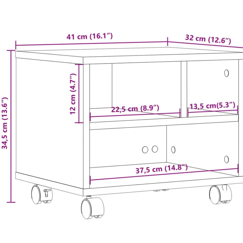 vidaXL Soporte para impresora con ruedas 41x32x34,5 cm Gris sonoma Sale