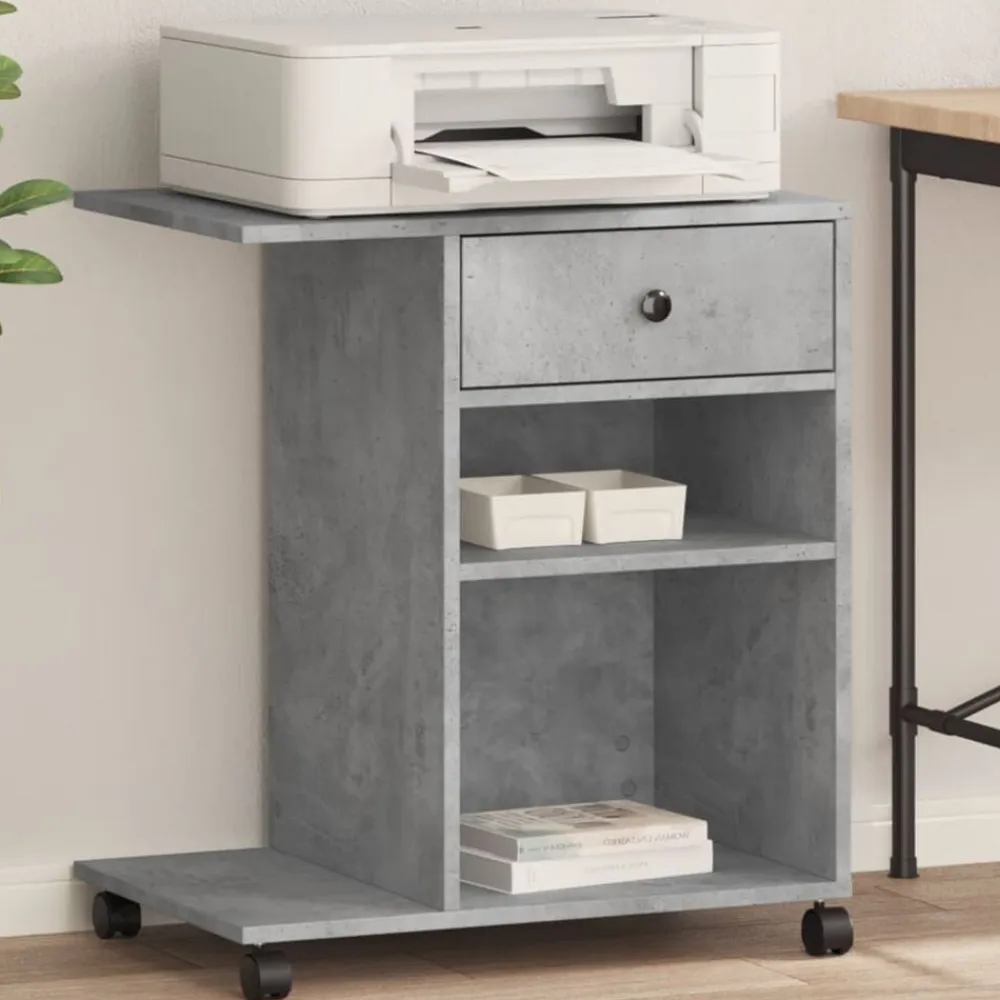 vidaXL Electrónica-Soporte para impresora con ruedas gris hormigón 60x40x68,5 cm