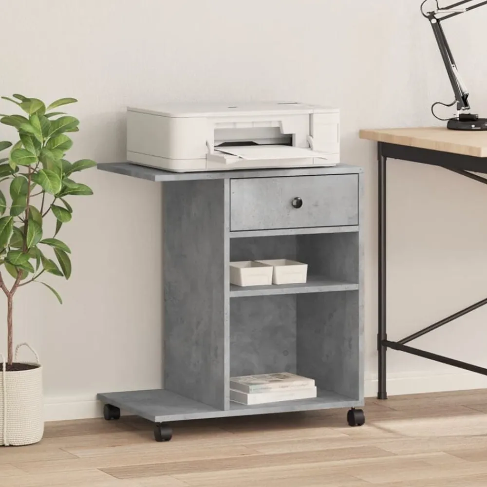 vidaXL Electrónica-Soporte para impresora con ruedas gris hormigón 60x40x68,5 cm