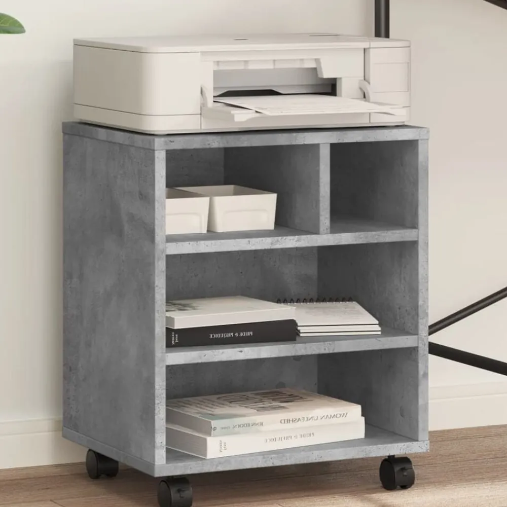 vidaXL Electrónica-Soporte para impresora con ruedas gris hormigón 41x32x48 cm