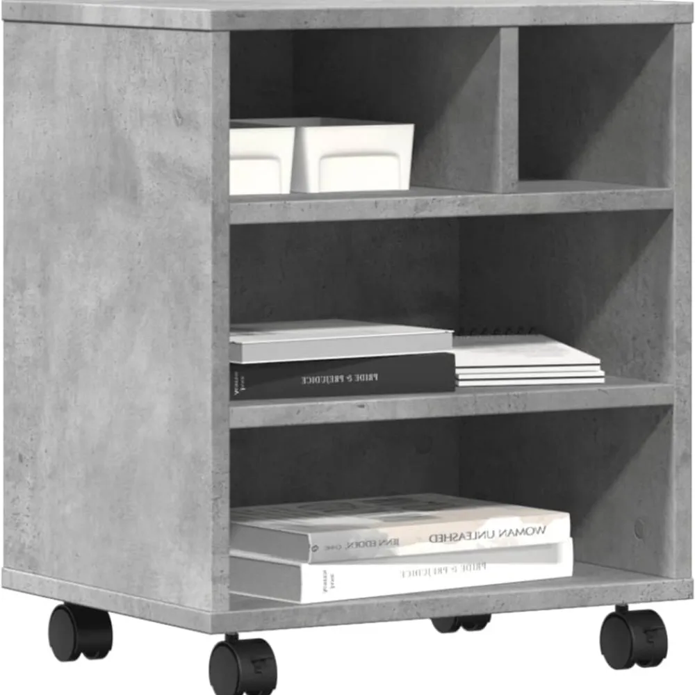 vidaXL Electrónica-Soporte para impresora con ruedas gris hormigón 41x32x48 cm
