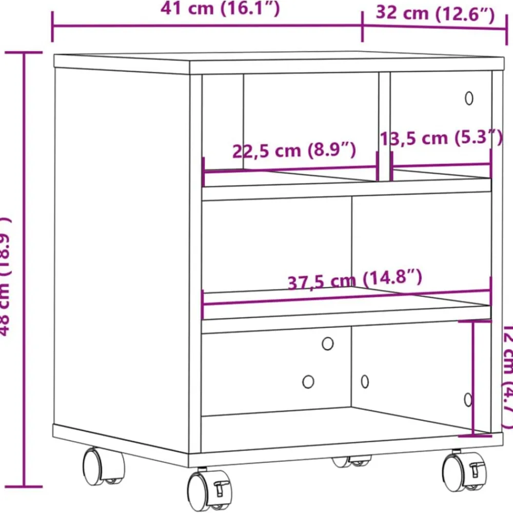 vidaXL Electrónica-Soporte para impresora con ruedas gris hormigón 41x32x48 cm