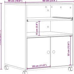 vidaXL Electrónica-Soporte para impresora con ruedas 60x48x74 cm