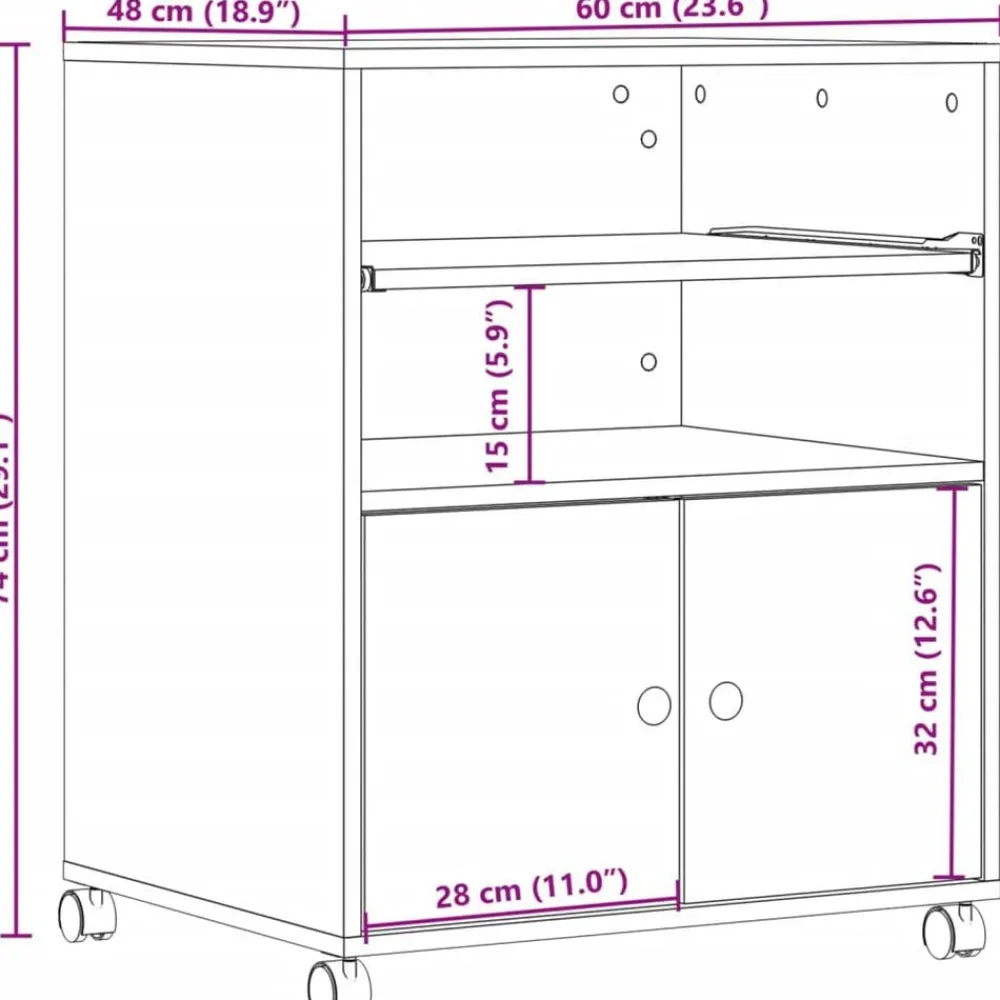 vidaXL Electrónica-Soporte para impresora con ruedas 60x48x74 cm