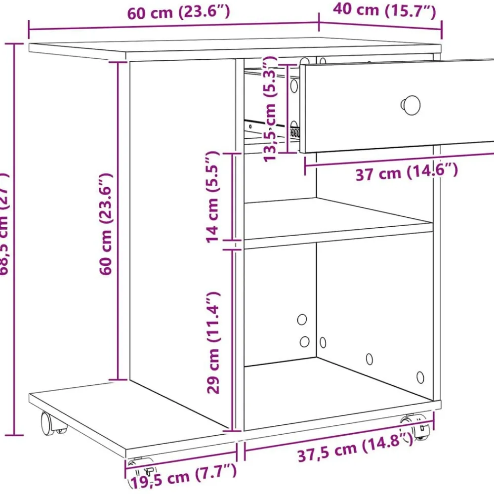 vidaXL Soporte para Impresora con cajón 60 x 40 x 68.5 cm Roble negro New