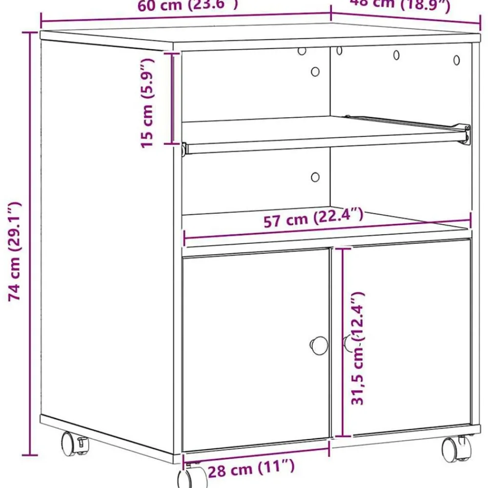 vidaXL Electrónica-Soporte para Impresora 60 x 48 x 74 cm