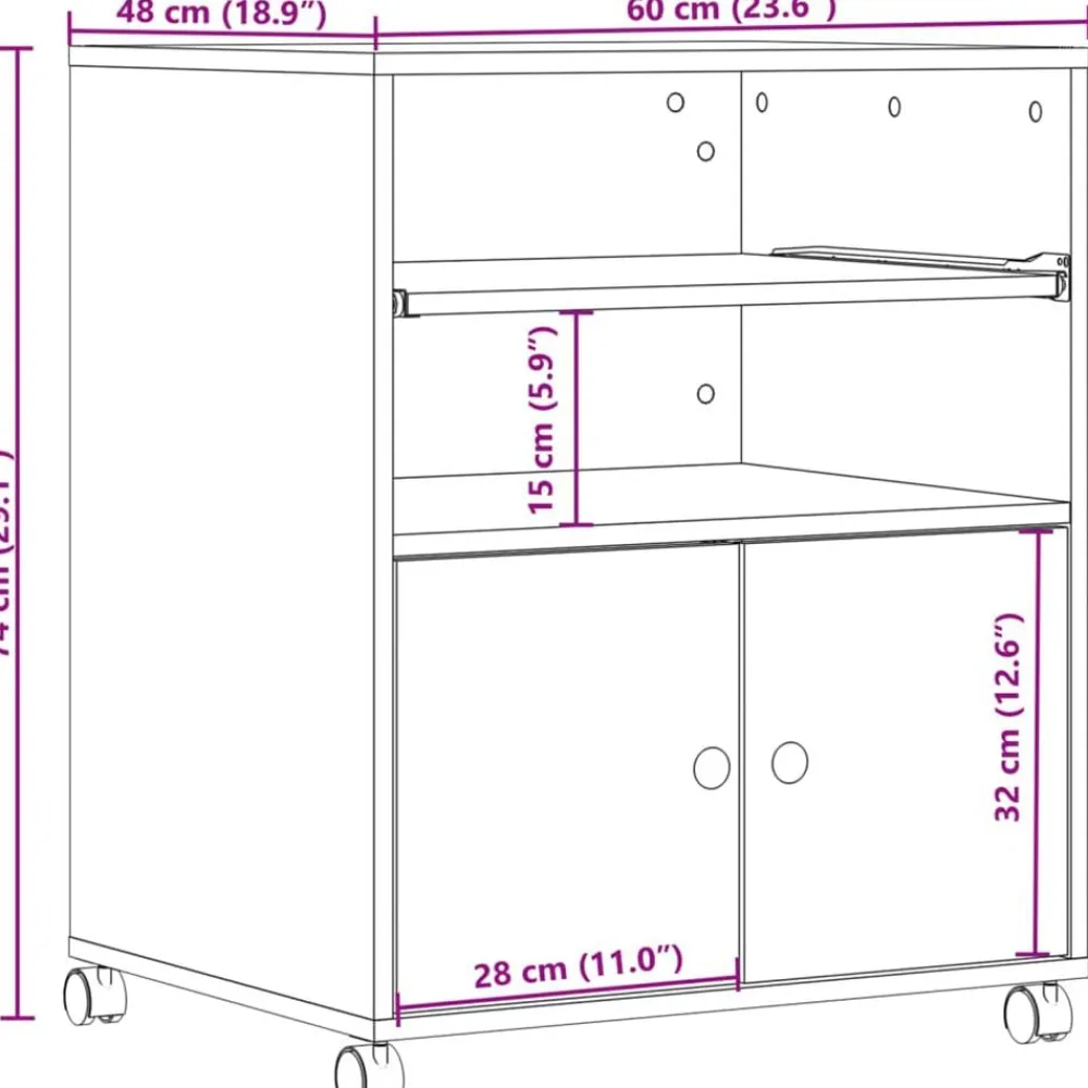 vidaXL Electrónica-Soporte para impresora con ruedas 60x48x74 cm