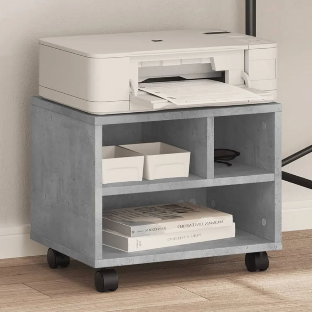vidaXL Electrónica-Soporte para impresora con ruedas gris hormigón 41x32x34,5 cm