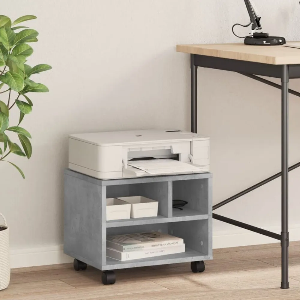 vidaXL Electrónica-Soporte para impresora con ruedas gris hormigón 41x32x34,5 cm