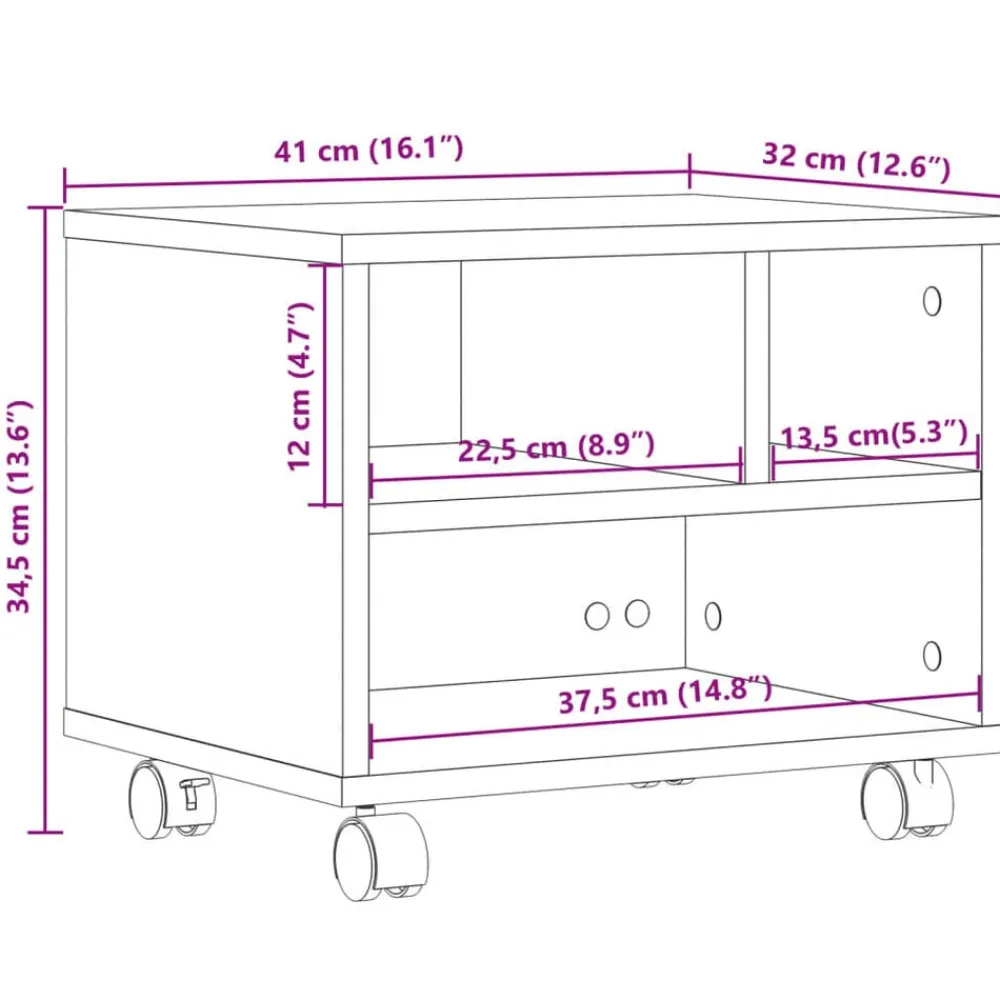 vidaXL Electrónica-Soporte para impresora con ruedas gris hormigón 41x32x34,5 cm